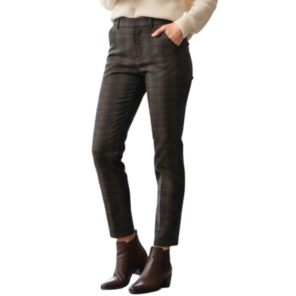 Kut from the Kloth 10 Plaid Black Brown Cropped Ponte Flat Front Dress Pants